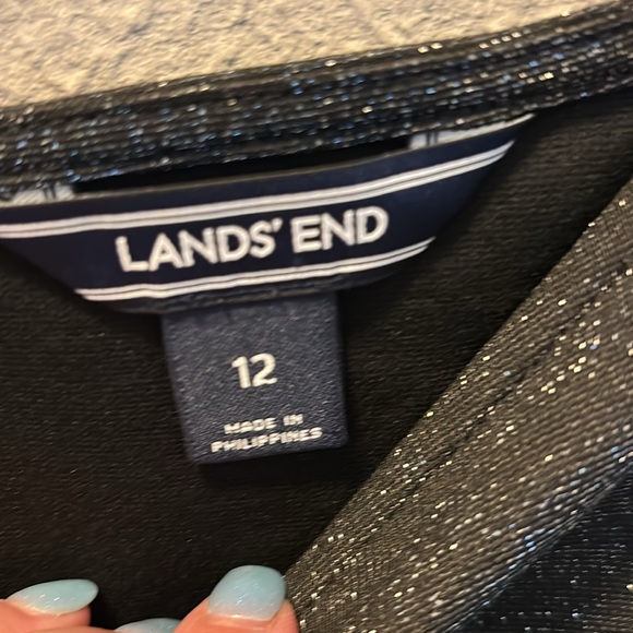 Lands' End Metallic Shimmer Black Dress Fall Winter Party Cocktail Women’s Sz 12 - Picture 7 of 10
